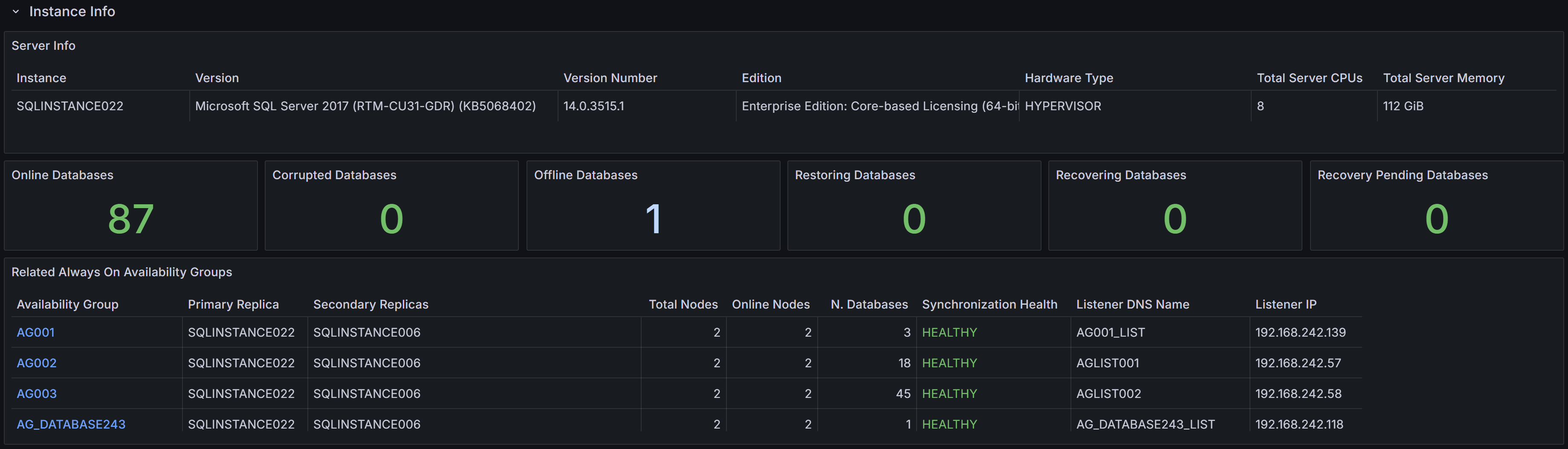 Instance Info Section