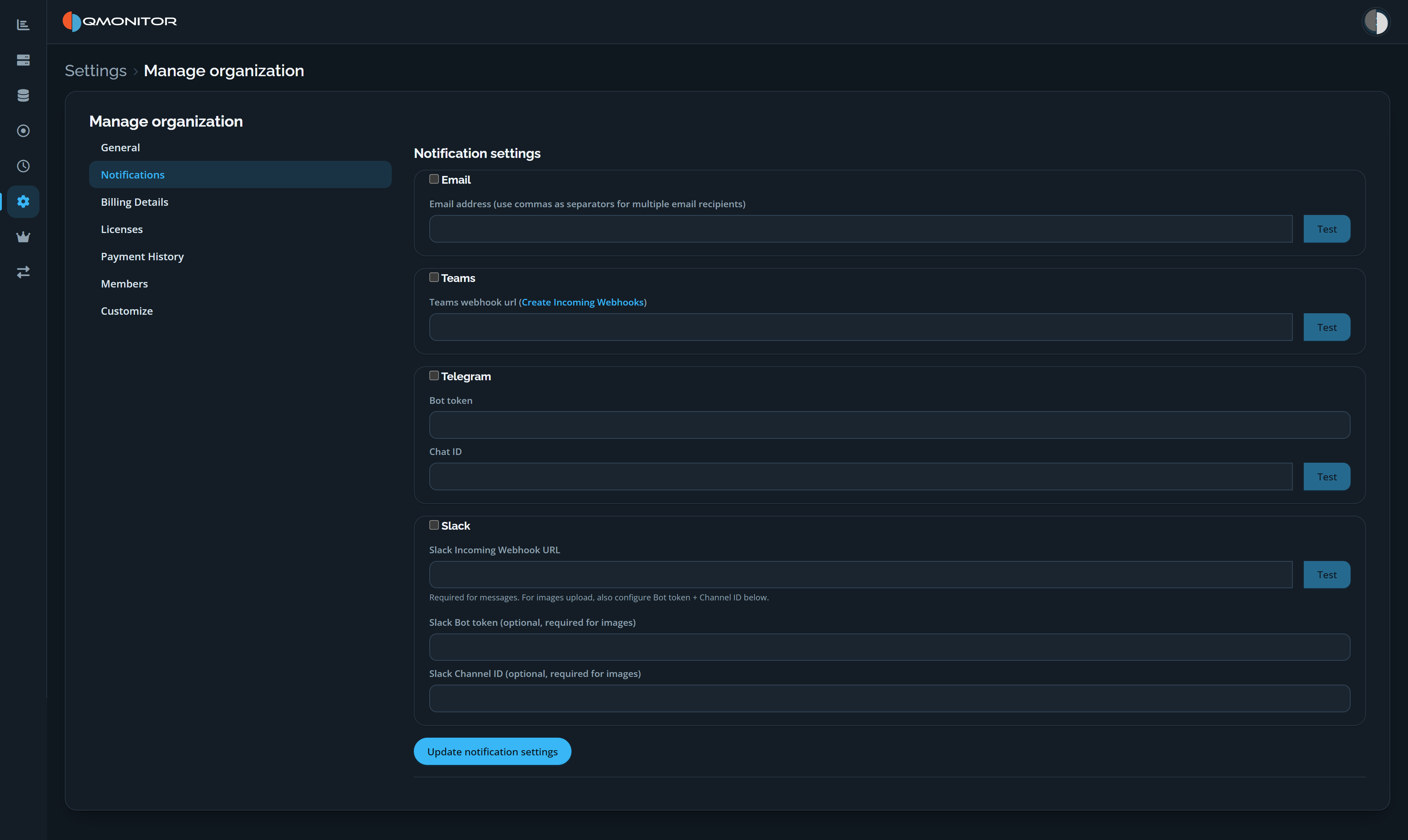 Organization notification settings