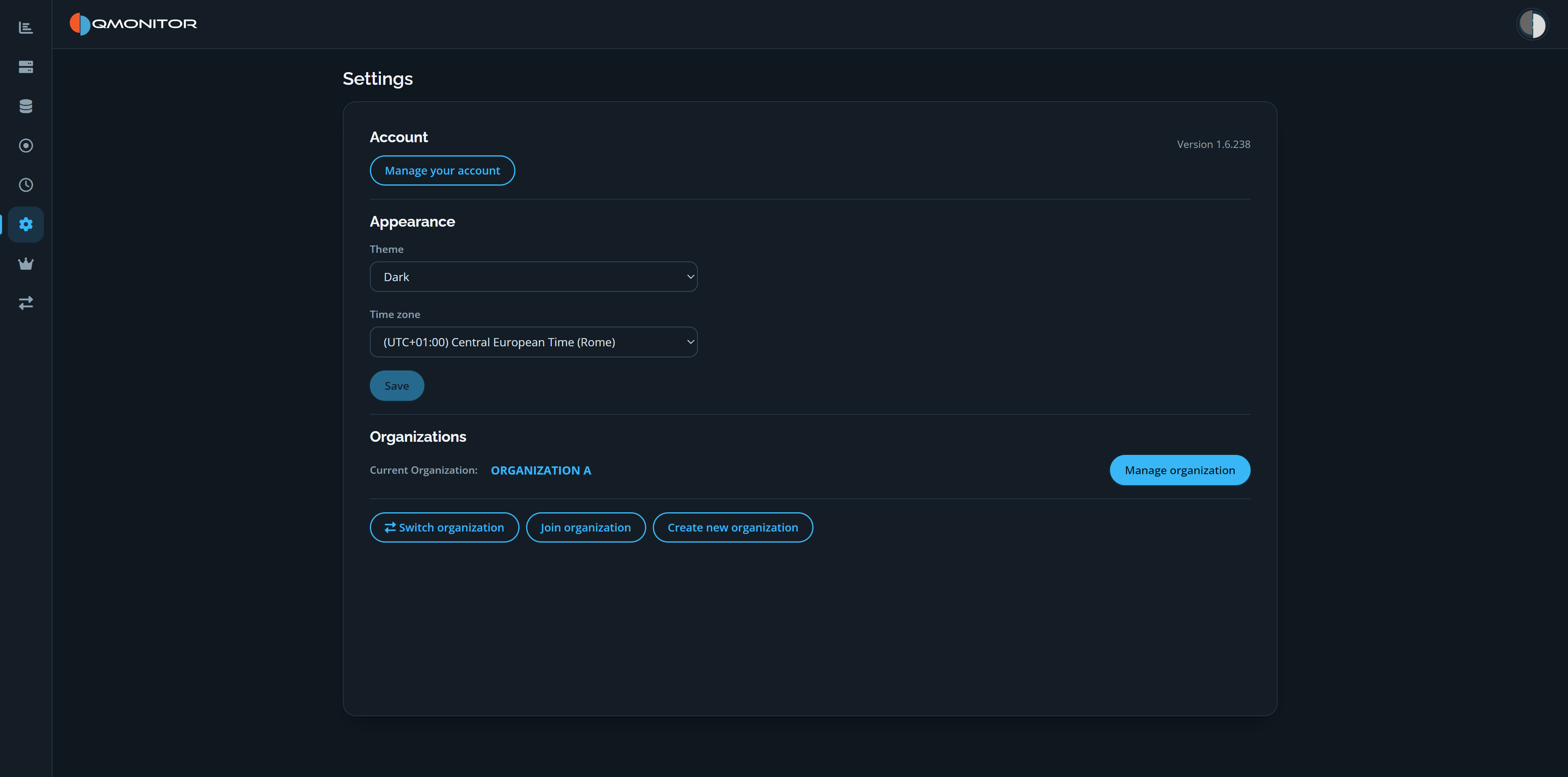 Settings page